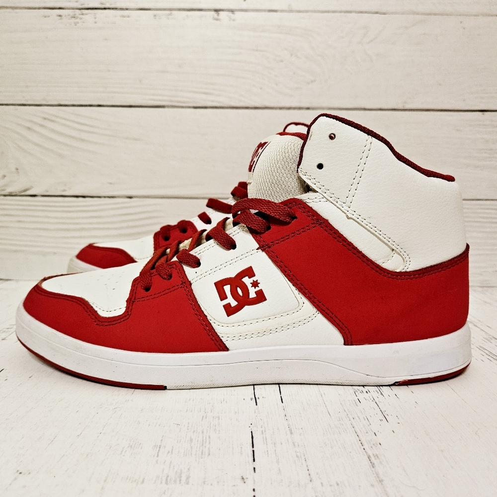 DC Men's Red and White High-Top Sneakers